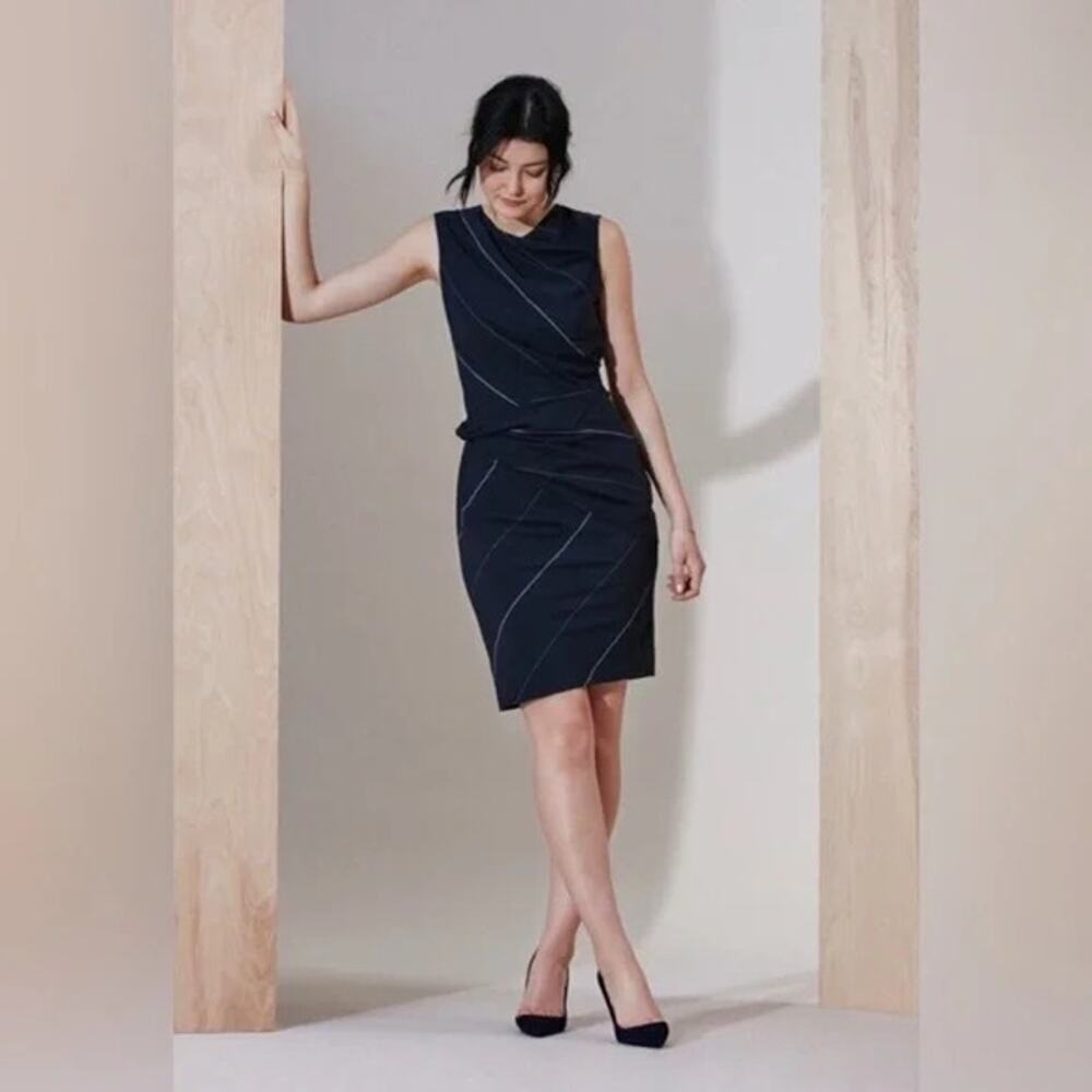 Nwt Mm Lafleur Alex 2.0 Dress Slant Stripe Sheath Navy White Size 16 Office